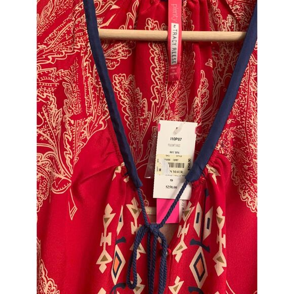 NWT Plenty by Tracy Reese Small 100% Silk Ruby Red Boho Cottage Core 258 Retail - Picture 5 of 7